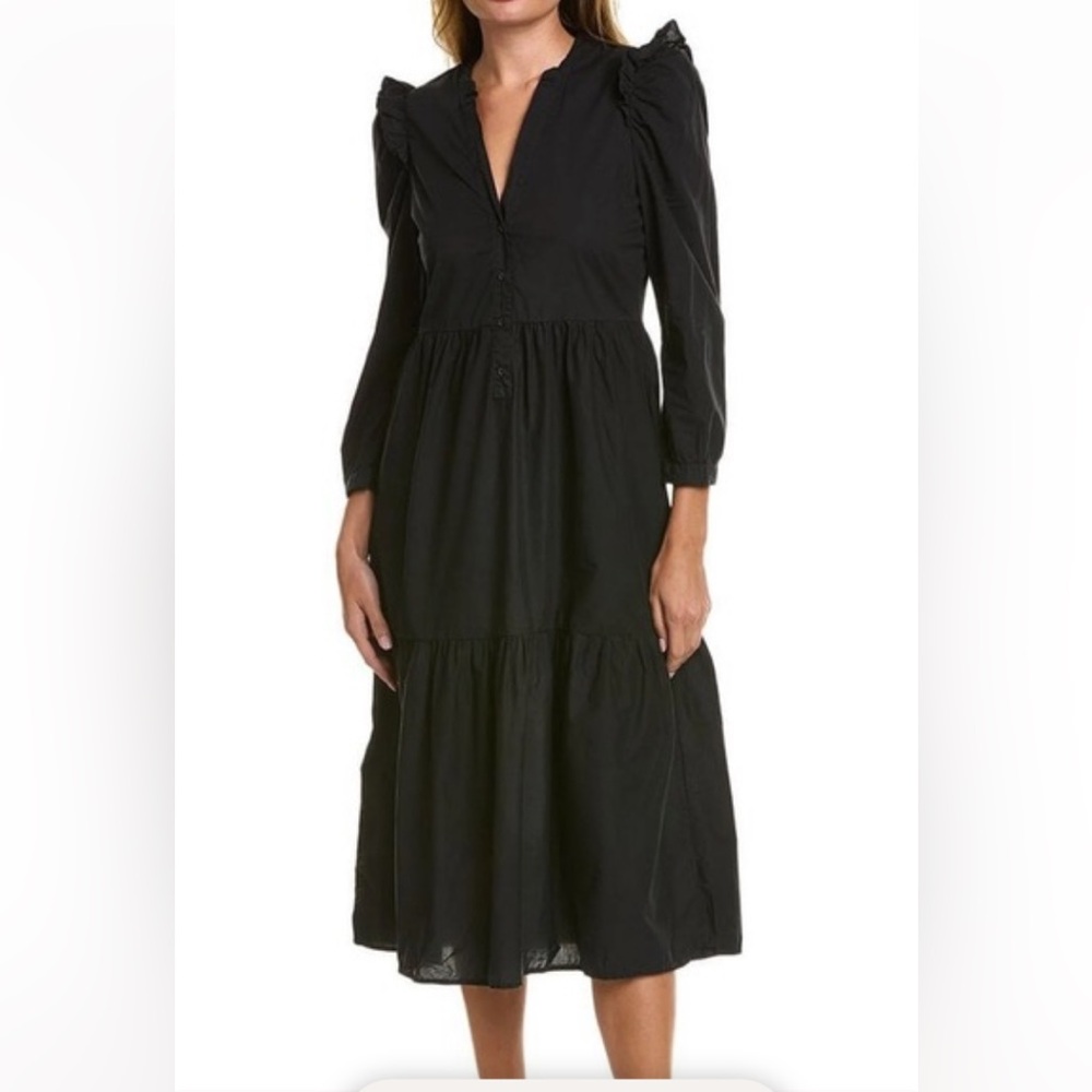 NATION ltd Dalia Victorian ruffle shoulder dress midi sz S black cotton classic